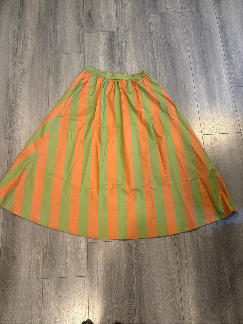 Striped A-Line Maxi Skirt in Orange and Green
